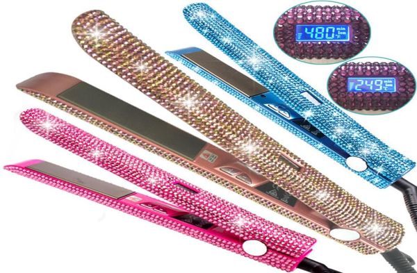 Piastra per capelli con strass in cristallo Piastra in titanio Ferro da stiro con display digitale LCD Strumenti per lo styling per la cura dei capelli della donna9329709