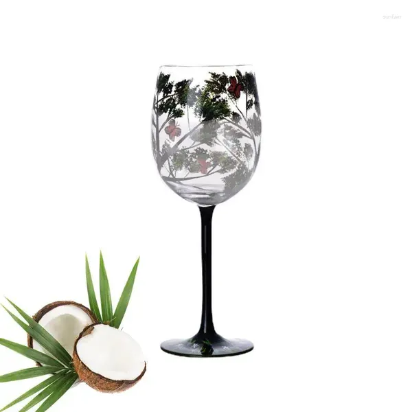 Bicchieri da vino dipinti con albero delle quattro stagioni, idee regalo in vetreria artistica artigianale per il bianco