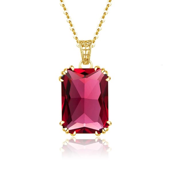 Único vermelho pedra rubi colar ouro para mulher 1318mm retângulo 12 cor birthstone pingente jóias luxo presente de natal venda 240112