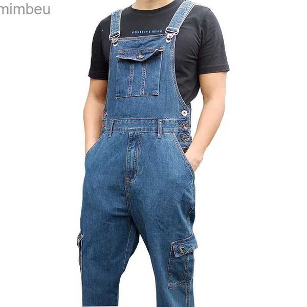 Erkek kot erkek denim tulum erkeklerin tulum tulum tulum büyük boy kayış düz mavi kot pantolon 7 cep 30-48 50l240111