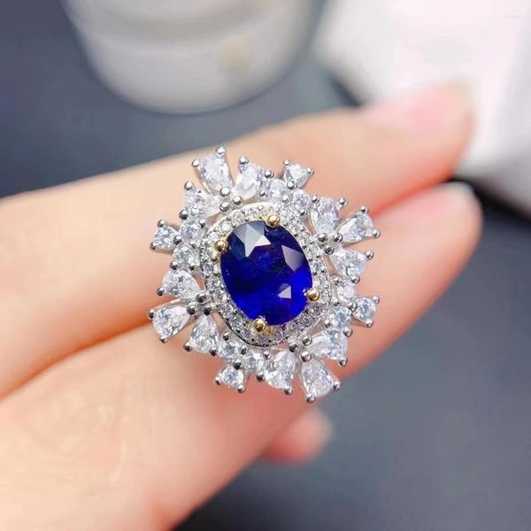 Кольца кластера FS с натуральным сапфиром, роскошное кольцо из стерлингового серебра S925, модное очаровательное женское свадебное украшение, стиль MeiBaPJ