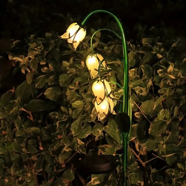 1pc, lampada solare impermeabile a forma di fiore di campanula in vetro e metallo, lampada solare impermeabile per esterni, decorazione per giardino, decorazione per esterni, decorazione per percorso, decorazione per cortile, decorazione per campo estivo