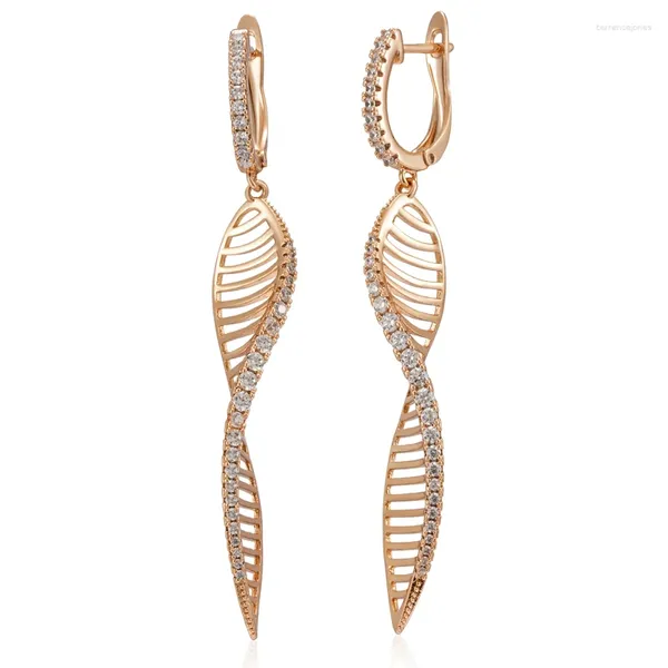 Orecchini pendenti Kienl Trend 585 Orecchino a goccia lungo color oro rosa per le donne Accessori in zircone naturale lucido cavo lucido Vintage quotidiano