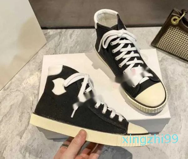 Neueste Celins Paris Freizeitschuhe Blank Calfskin Sneaker Mid Low Schwarz Weiß Marine Triumphal Damen Designer Sneakers Trainer