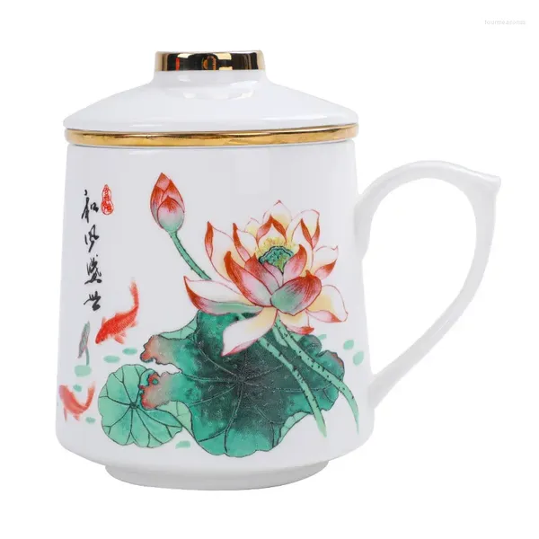 Tazze Creative China Office Bicchieri in ceramica Tazza da tè con coperchio e filtro Tazza da tè con filtro dipinta a mano Tazza da casa