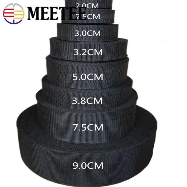 10m meetee 20mm-100mm preto poliéster webbing banda mochila cinta pet colar fita cinto saco costura viés roupas fita acessório 240111