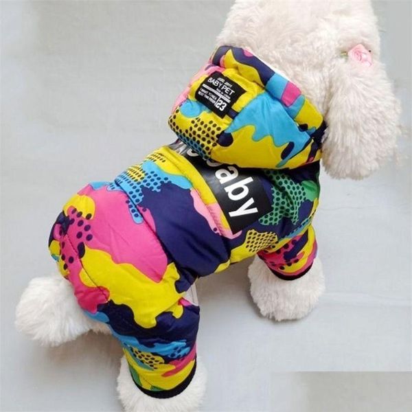 Cão vestuário inverno pet filhote de cachorro roupas moda camo impresso pequeno casaco quente jaqueta de algodão roupas terno de esqui para cães gatos traje drop dhezn