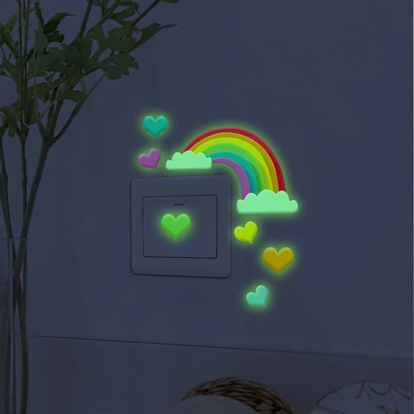 Радужный переключатель света, наклейка, наклейка на стену для детской комнаты, спальни, украшение дома, обои с любовью, светящиеся в темноте наклейки 240111