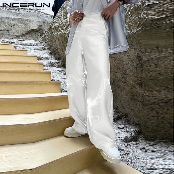 INCERUN, мужские брюки в корейском стиле, однотонные брюки из ткани со вспышкой, модная распродажа, универсальные свободные прямые брюки S-5XL 240112