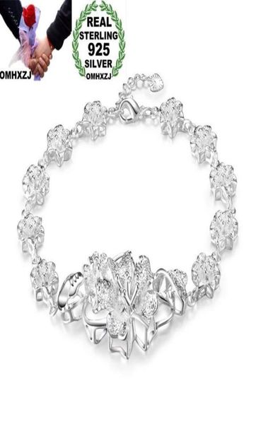 OMHXZJ Tutta la personalità Moda Donna Ragazza Festa Regalo di nozze Fiori in argento Catena spessa Bracciale in argento sterling 925 BR8661700344058955