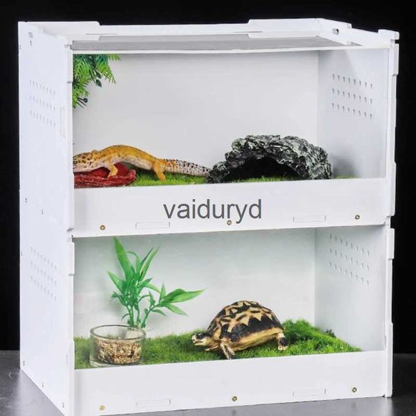 Sürüngen Malzemeleri Sürüngen Besleme Kutusu Çift Katmanlar Yetiştirme Kılıfı Akrilik Terrarium Mini Pet Kertenkesi için Net Böcek Habitatı