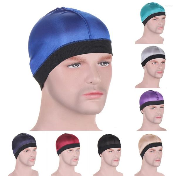 Baskenmützen, 2 Stück, Herren-Hut, Skullies, Mützen, elastisches Stirnband, Kopfbedeckung, seidiger Turban, Basiskappe, Patchwork, glänzender Schal, Wickelkopftuch, Bandanas