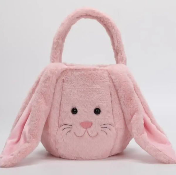 Cestino di coniglio pasquale Orecchie lunghe Peluche Uova di Pasqua Secchio Coniglietto Sorriso Volto Borsa regalo di caramelle Borsa da festa per bambini SN2187