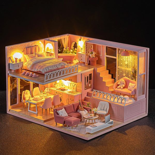 Bebek Evi Miniatür Bebek Diy Küçük Kit Yapım Odası Prenses Oyuncaklar Ev Yatak Odası Dekorasyonu Mobilya W 240111