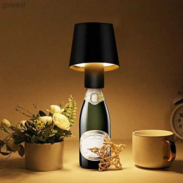 Luci notturne Lampada da bottiglia di vino a LED Lampada da tavolo con dimmerazione touch Lampada da notte portatile in metallo senza fili USB ricaricabile Lampada da notte da pranzo Decor YQ240112