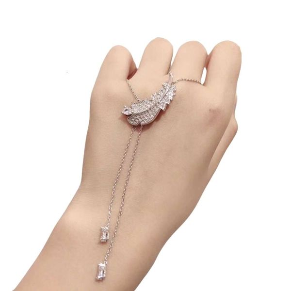 Swarovskis colar designer feminino qualidade original pingente colares em forma de y misterioso cheio de penas de diamante borla colar de gota de água