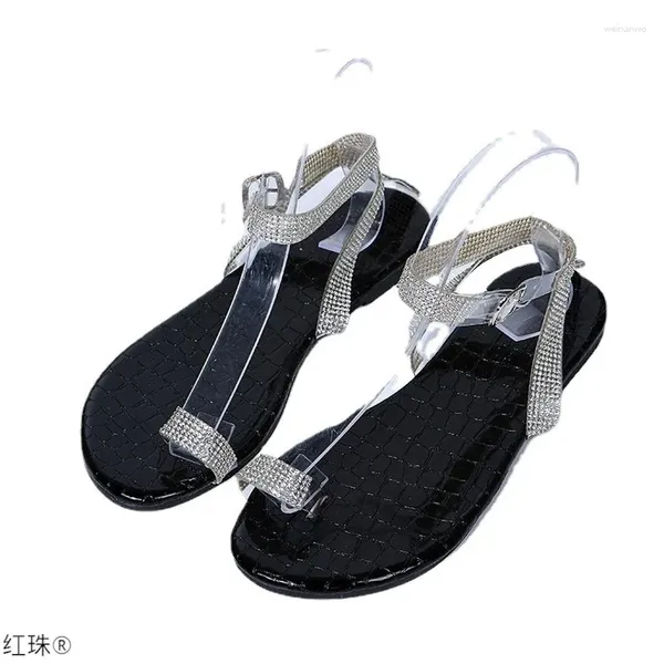 Slippers Shoes Woman 2024 Summer Glitter Slides Cross-Tied Low Rubber Flip Flops Flat Jelly Hawaiian Leopard Scandals Crystal PU