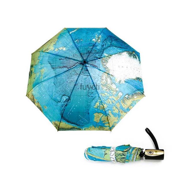 Guarda-chuvas criativo mapa do mundo guarda-chuva automático para mulheres uv dobrável azul oceano terra guarda-chuvas à prova de chuva chuva sol guarda-chuva automático yq240112