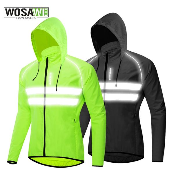 WOSAWE Giacche da ciclismo antivento con cappuccio da uomo che guidano abbigliamento da ciclismo impermeabile maglie a maniche lunghe da bici gilet riflettente cappotto a vento 240112