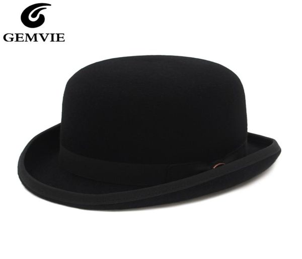 GEMVIE 4 Cores 100 Lã Feltro Derby Bowler Chapéu Para Mulheres Dos Homens de Cetim Forrado Moda Festa Formal Traje Fedora Chapéu Mágico 2205071503022