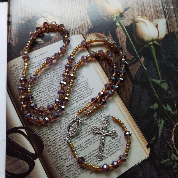 Collane con ciondolo Diyalo Collana con perline rosario multicolore Vergine Maria Nostra Signora di Guadalupe Cristo Gesù Croce per gioielli da donna