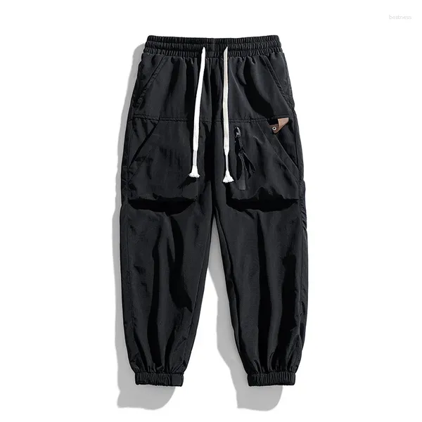 Calças masculinas primavera jogger homens zíper bolso calças cortadas moda coreano streetwear sweatpants roupas bottoms masculino plus size