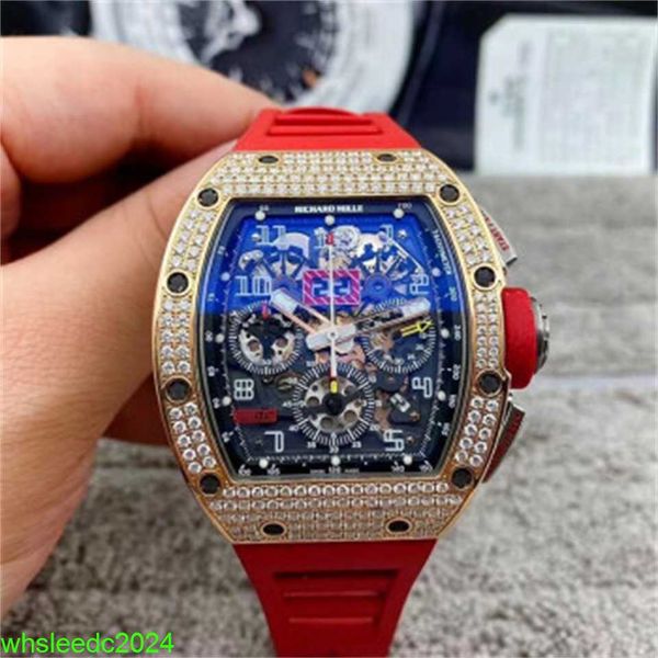 RichardMiler RM011 Relógios masculinos Máquinas automáticas 40 * 50 mm Calendário Tempo Relógio Titânio Metal modificado para ouro rosa com incrustação de diamante HB 0D