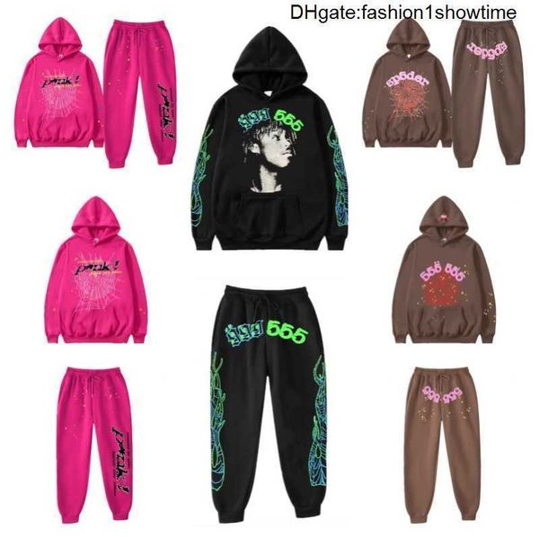 Tasarımcı Erkek SP5der Hoodies ve Pantolon Trailtsuits Young Thug Örümcek Kapşonlu Kadın Sweatshirts Web Baskılı 555555 Grafik Y2K Track Takım S-XXL PXMI