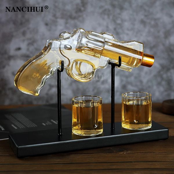 Стеклянный графин-револьвер, набор для виски, диспенсер для вина, барный контейнер для питья, бутылка в форме пистолета, изысканные мужские подарки 240111