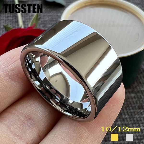 Tussten 1012mm de largura brilhante grande anel de casamento masculino brilhante tungstênio extremidades planas e polidas para ajuste confortável 240112