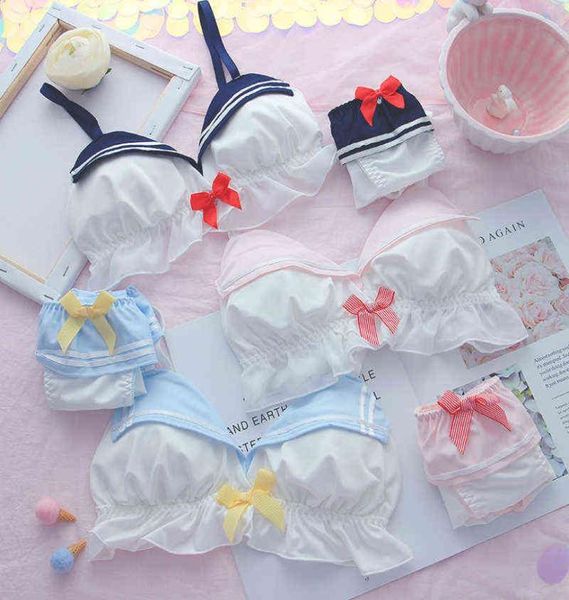 NXY sexy Set Japanische Lolita Marineblaue Dessous mit Höschen Süße süße Seemannsunterwäsche Cos Sexy Bow BHs Set Kawaii Frauen Student Bra5182328