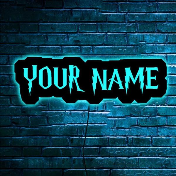 Luci notturne Personalizzate Lampada da parete in legno a LED Tag giocatore personalizzato/Nome utente/Testo Insegna al neon Lampada da notte per la casa Soggiorno Decorazione della sala giochi YQ240112