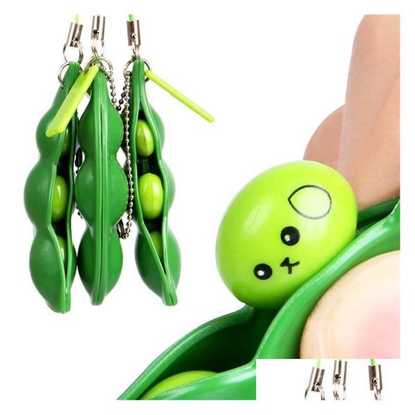 Cintas de telefone celular encantos espremer extrusão descompressão feijão chaveiros ervilha soja chaveiro edamame fidget brinquedos crianças presente gota del dhrxz