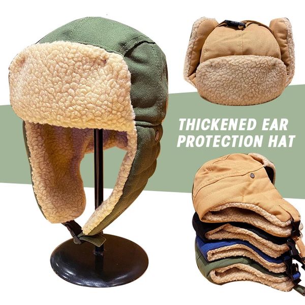 Cappello invernale moda spesso caldo pile Trapper paraorecchie berretto uomo donna lana d'agnello bomber unisex sci esterno termico russo 240111