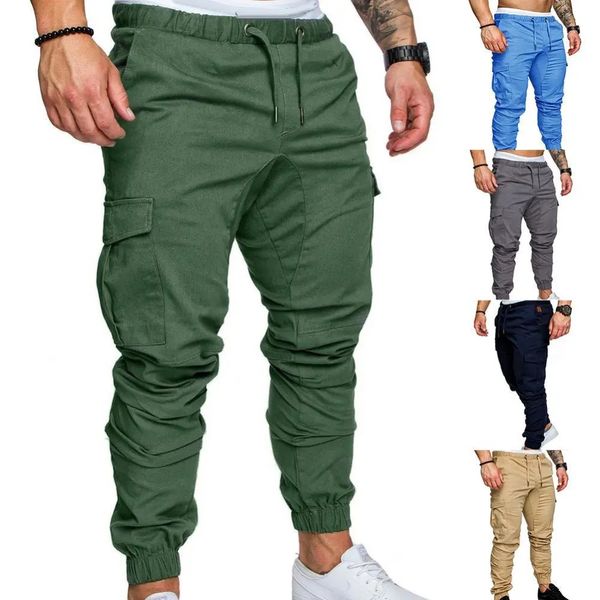 50% calças de jogging casuais masculinas cor sólida bolso calças esportivas calças masculinas rua hip halen jogging calças 240111