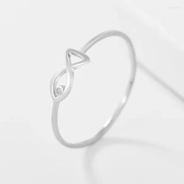 Fedi nuziali Anello in argento sterling 925 con piccolo pesce cavo, semplice moda da donna, edizione coreana, regalo con coda di dito indice