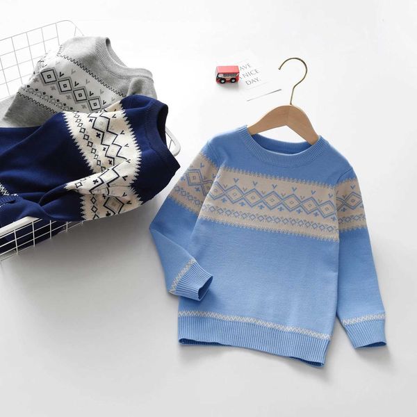 Pullover I ragazzi autunnali e invernali mantengono caldi i motivi geometrici del maglione. Camicia stand maglione a maniche lunghe college wind baby boy maglia felpataL2401