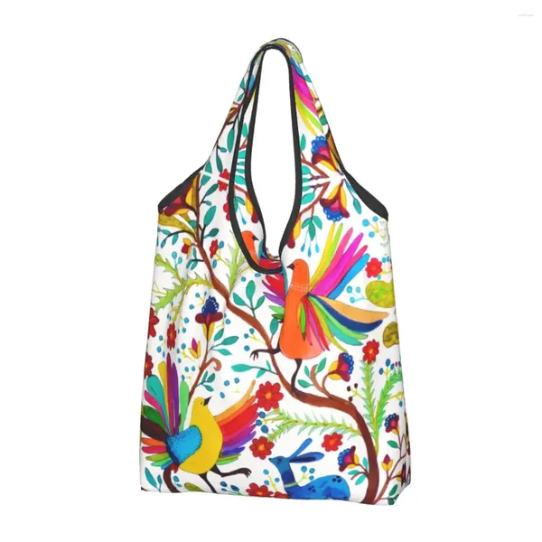 Einkaufstaschen, süßer Aufdruck, mexikanische Otomi-Blumen, Amate-Tragetasche, tragbare Shopper-Schulter-Mexiko-Textilhandtasche