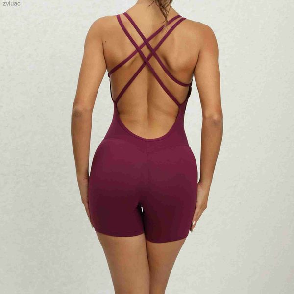 Roupa de ioga Fatos de treino feminino Macacão esportivo Mulher Fitness Gym Macacão para mulheres Roupas de treino de verão Conjunto de roupas esportivas Conjuntos de roupas esportivas Roxo YQ240115