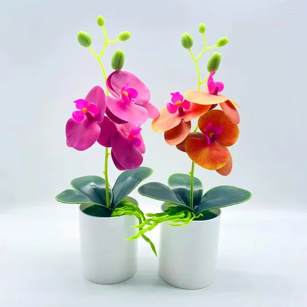 Flores decorativas artificial traça orquídea flor mini bonsai simulado vaso de árvore plantas falso escritório mesa ornamento sala estar decoração casa