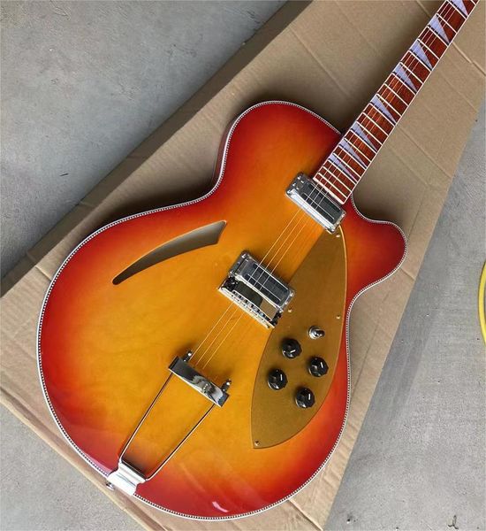 In magazzino!! intarsio a conchiglia Chitarra elettrica 2 Pickup Cherry Sunburst Colore 24 tasti Cordiera Ponte Tastiera in palissandro di alta qualità