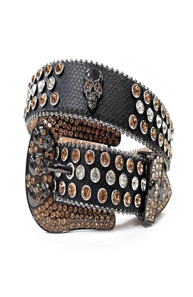 Vintage Western Cowboy Cowgirl Bling Cintura di cristallo nero Pelle di serpente Cinture con strass Fibbia rimovibile per uomo Donna5088883