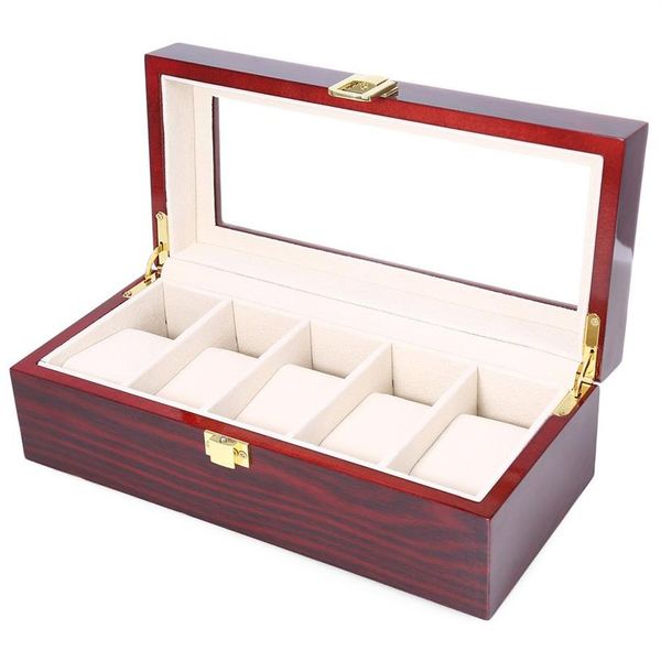 Высококачественные коробки для часов, 5 сеток, деревянный дисплей, фортепианный лак, органайзер для хранения ювелирных изделий, чехол для коллекций ювелирных изделий, Gifts284k