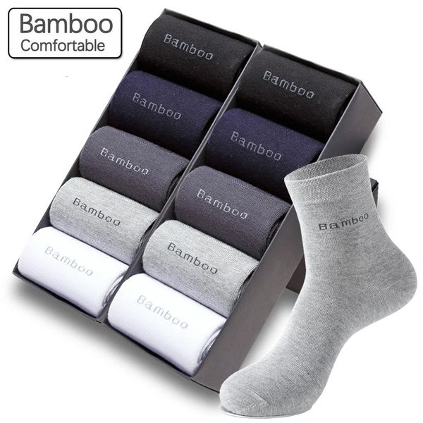 10 pares de meias de fibra de bambu masculinas casuais de negócios antibacterianas respiráveis meias masculinas de alta qualidade 240112