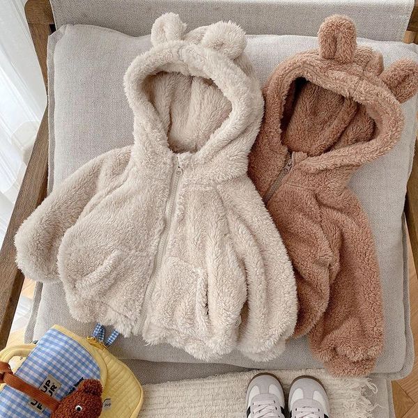 Giacche 1-6 anni Ragazzi Giacca in peluche Primavera Autunno Orecchie da orso carine Cappotto da piccola principessa Cerniera con cappuccio Mantieni caldi i vestiti per bambini