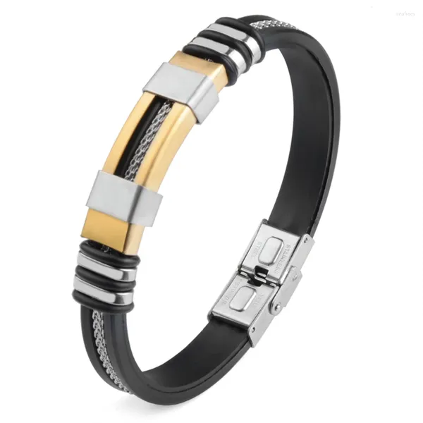 Charme pulseiras sílica gel de aço inoxidável prata cor prendedor ranhurado metal corrente inserção moda simples pulseiras para homens