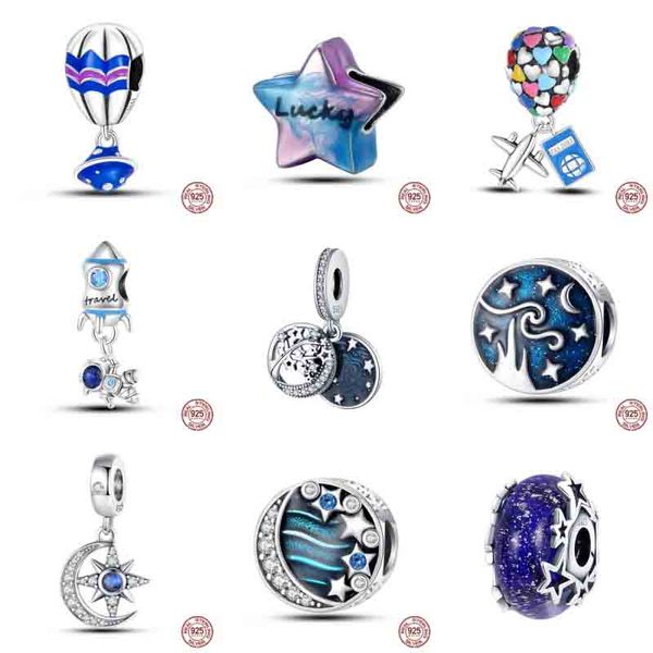 Yeni Moda 925 STERLING Gümüş Seyahat Uçak Balon Serisi Charms Boncuklar Şanslı Yıldız Fit Pando 925 Orijinal Bilezikler DIY Yıldönümü Takıları