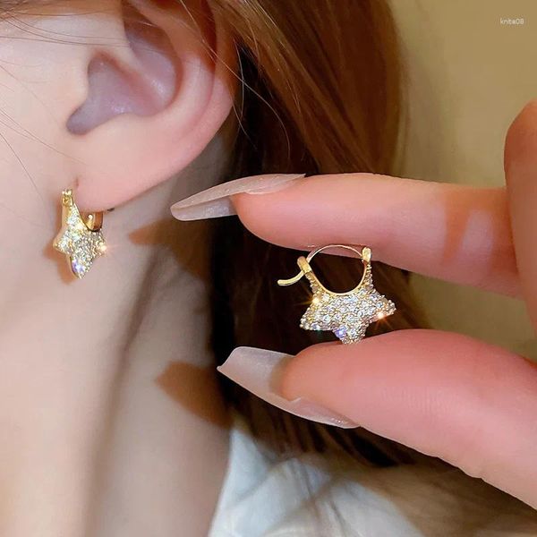 Brincos de argola na moda zircão cúbico cor de ouro estrela para mulheres única orelha brilhante studs mulher luxo moda jóias presentes
