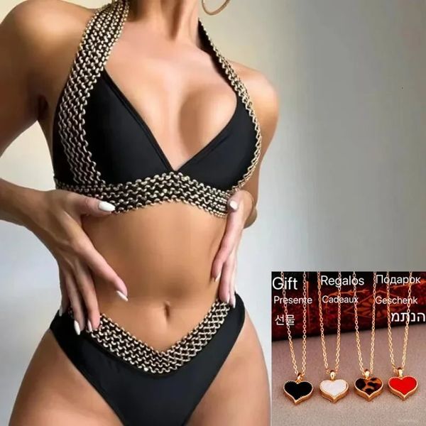 Bikinis preto sexy Menas de banho com push up fêmeas de banho feminino Ternos de banho Bikini Set Beach Wear Pool Bather 240113