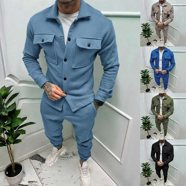 Tute da uomo Uomo Y2K Autunno Inverno Abito di moda coreano di alta qualità Pantaloni cargo dritti casual Solido Set da 2 pezzi Uomo multitasche